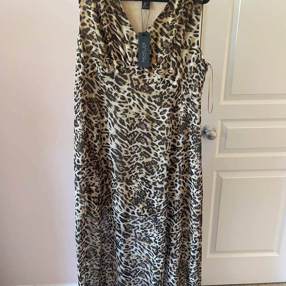 Rachel Zoe Leopard-Print Satin Maxi Dress in Tan and Black